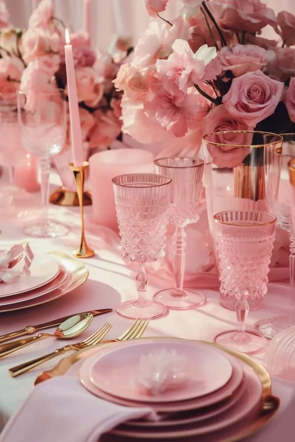 Roze gedekte tafel voor een evenement