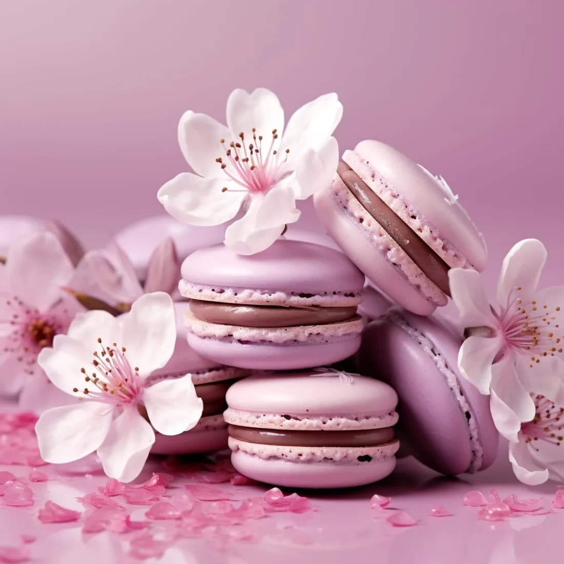 Roze macarons met bloesem